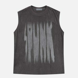 blurring design print vest   edgy streetwear essential 2271