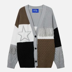 bold contrasting plaid star cardigan   chic y2k appeal 5295