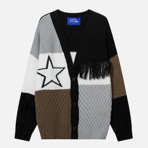 bold contrasting plaid star cardigan   chic y2k appeal 5476