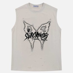 butterfly print vest distressed & edgy streetwear 6126