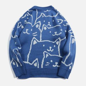 cartoon cat knit sweater youthful & quirky design 2494