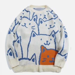 cartoon cat knit sweater youthful & quirky design 3016