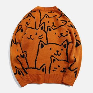 cartoon cat knit sweater youthful & quirky design 4293