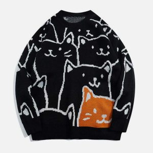 cartoon cat knit sweater youthful & quirky design 5225