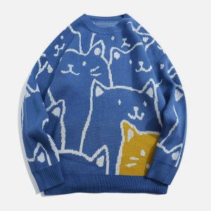 cartoon cat knit sweater youthful & quirky design 6563