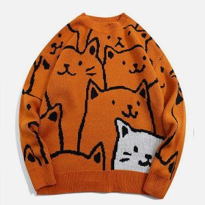 cartoon cat knit sweater youthful & quirky design 6677