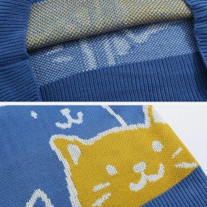 cartoon cat knit sweater youthful & quirky design 7790