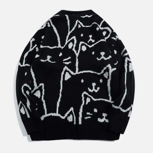 cartoon cat knit sweater youthful & quirky design 8514