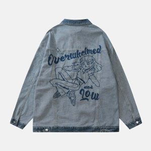 cartoon embroidered denim jacket youthful & iconic style 6639