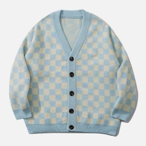 checkerboard cardigan youthful & chic streetwear staple 1110