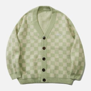 checkerboard cardigan youthful & chic streetwear staple 6235