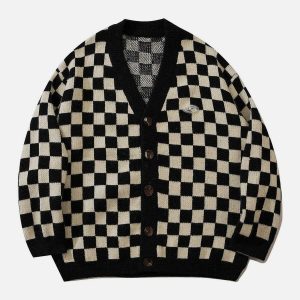 checkerboard cardigan youthful & chic streetwear staple 7509