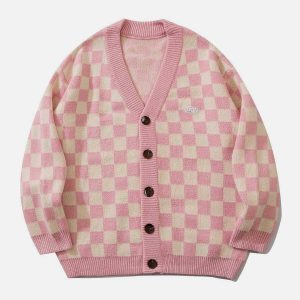 checkerboard cardigan youthful & chic streetwear staple 8765