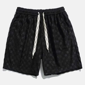 checkerboard jacquard shorts dynamic drawstring design 1082