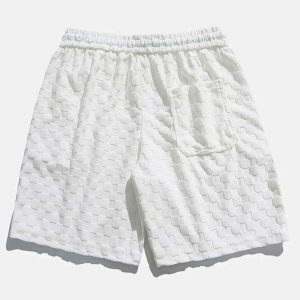 checkerboard jacquard shorts dynamic drawstring design 1273