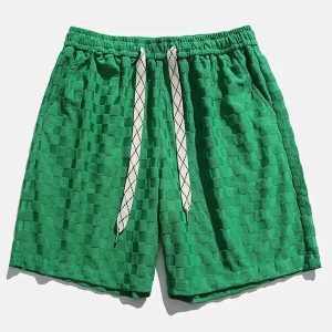 checkerboard jacquard shorts dynamic drawstring design 4758