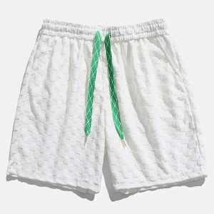 checkerboard jacquard shorts dynamic drawstring design 7883