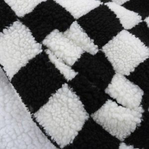 checkerboard sherpa coat with flocking letters   urban icon 4120