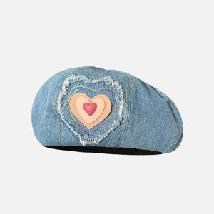 chic 3d fringe heart beret   exclusive denim design 7583