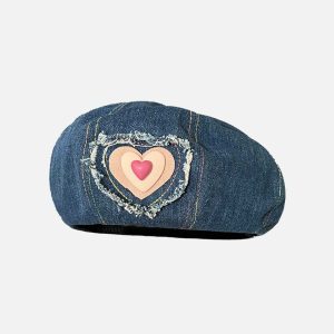 chic 3d fringe heart beret   exclusive denim design 7848