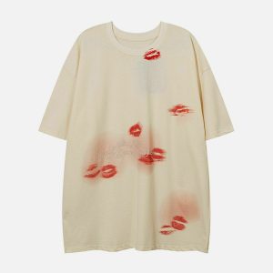 chic blow kisses tee with vibrant embroidery detail 7323