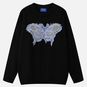 chic butterfly applique sweater   youthful urban style 3313