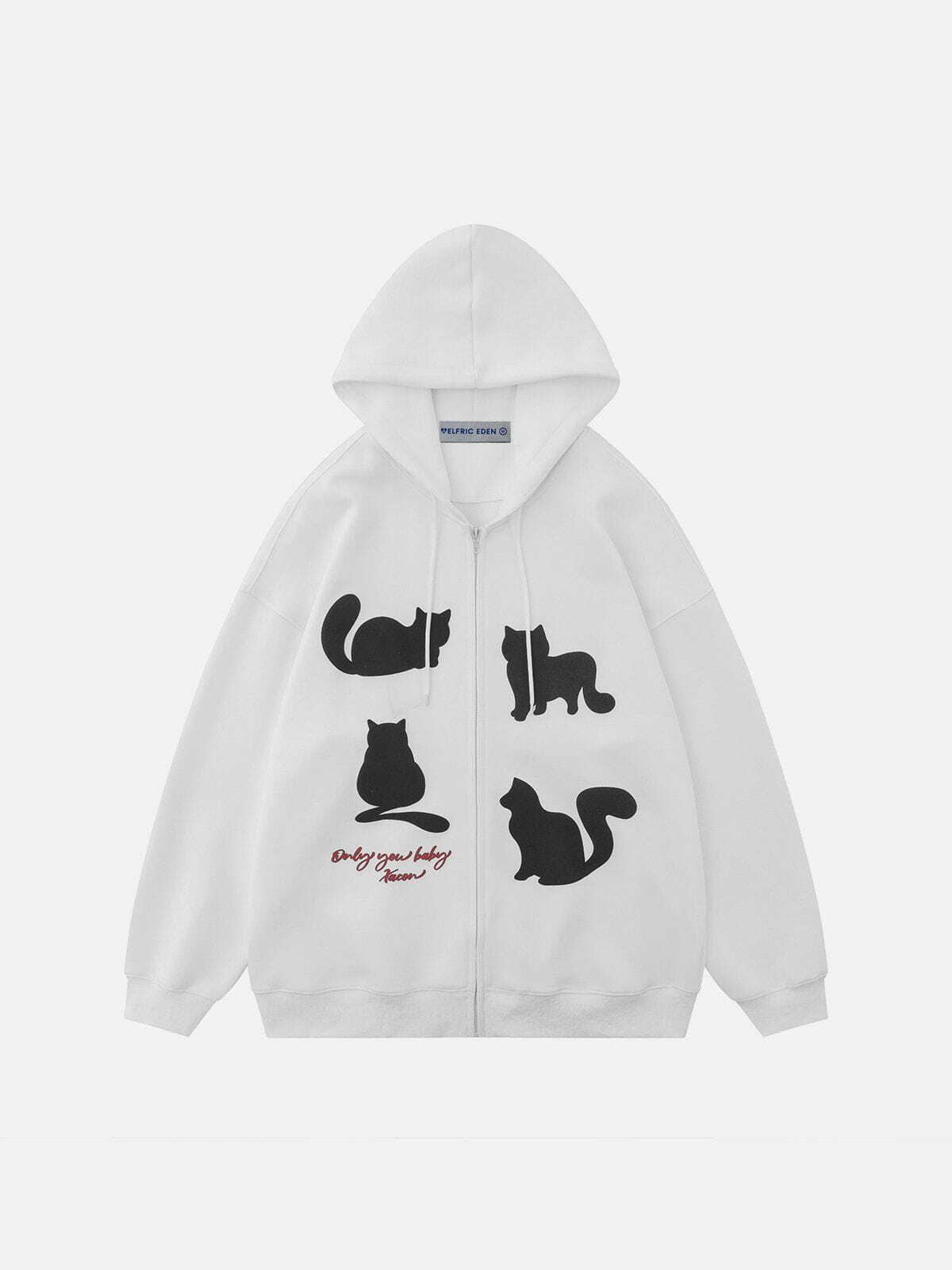 chic cat silhouette hoodie   youthful urban style 1477