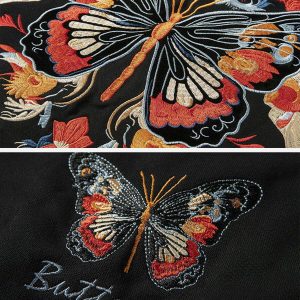 chic embroidery butterfly sweatshirt   youthful urban style 2281