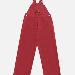 chic embroidery cherry overalls youthful streetwear appeal 3373