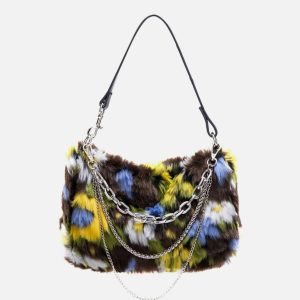 chic fleece flower baguette bag   urban elegance 2360