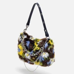 chic fleece flower baguette bag   urban elegance 5959