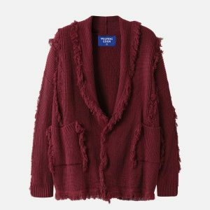 chic fringe lapel cardigan   youthful urban appeal 8351