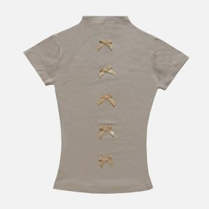 chic hotfix rhinestones tee with bow tie detail 6988