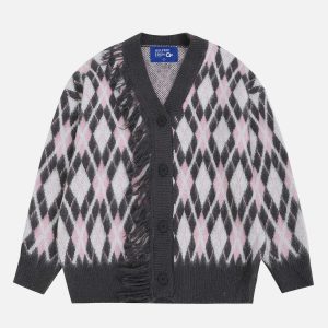 chic plaid fringe cardigan   youthful urban appeal 1149