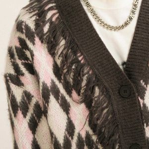 chic plaid fringe cardigan   youthful urban appeal 3795