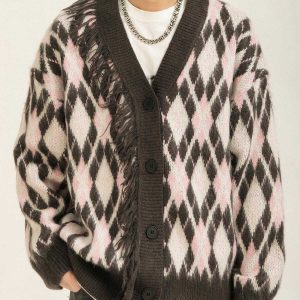 chic plaid fringe cardigan   youthful urban appeal 4772