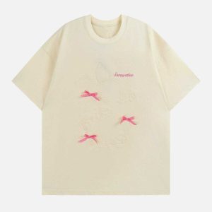 chic ribbon bows tee youthful & trendy design 8574