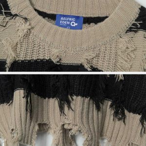 chic stripe fringe sweater   youthful urban appeal 7254