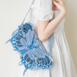 chic tassel denim butterfly bag   youthful street flair 4423