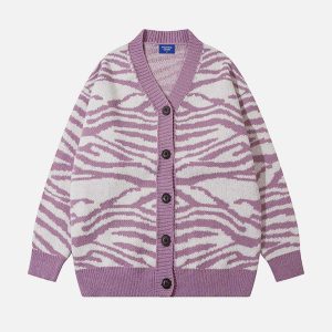 chic zebra pattern cardigan   youthful urban appeal 6210