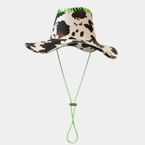 cow print hat in pu leather dynamic drawstring design 5496