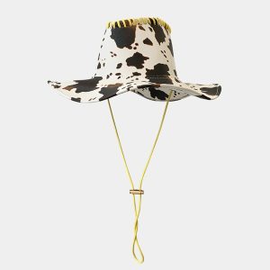 cow print hat in pu leather dynamic drawstring design 6545