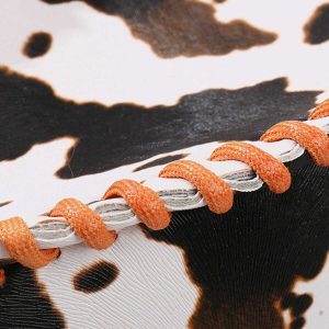 cow print hat in pu leather dynamic drawstring design 7197