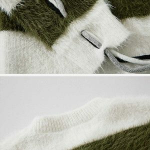 cute rabbit stripe sweater   chic mohair drawstring design 1899