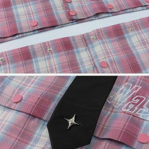 detachable plaid shirt youthful & dynamic streetwear 3718