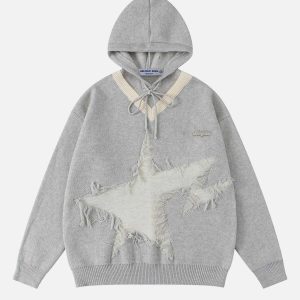 distressed knit hoodie   edgy urban streetwear staple 5489