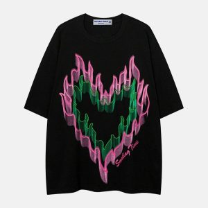 dynamic 3d flame graphic tee   youthful urban style 2786