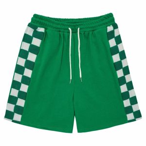 dynamic checkerboard spliced shorts   youthful streetwear 4385