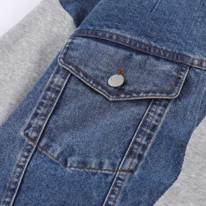 dynamic denim patchwork sweatshirt with front pocket 6486