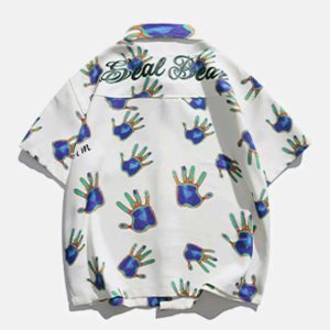 dynamic gradient hands print shirt youthful short sleeve 4551